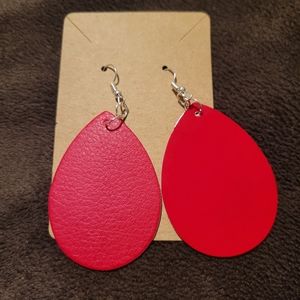 Red Teardrop Faux Leather Earrings